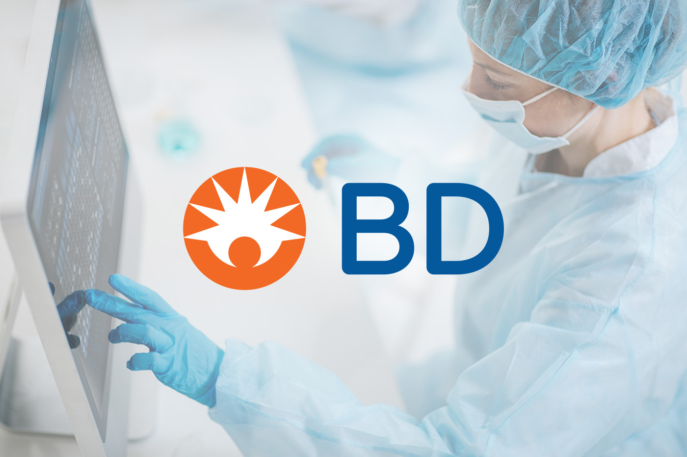 Healthcare worker using machine and Becton Dickinson logo.