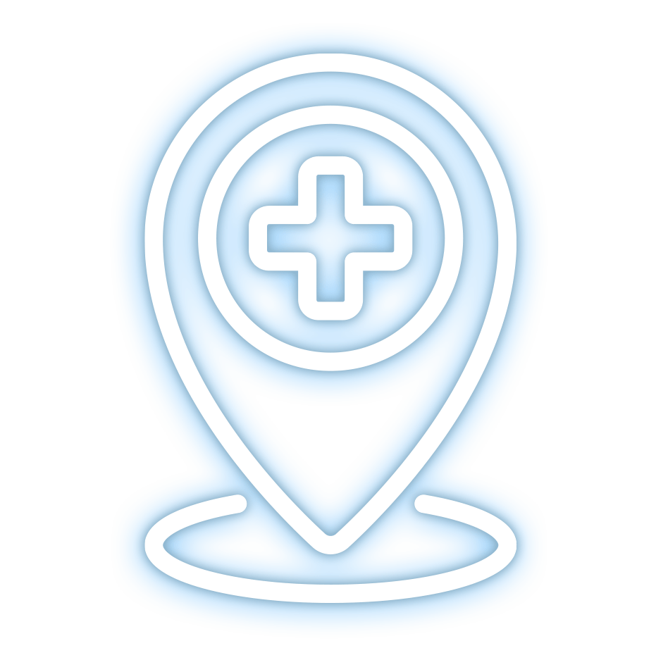 Blue glowing health pinpoint icon
