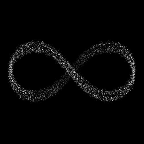 An infinity symbol made out of particles, tile card.