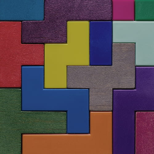 A Tetris-style grid of multi-color blocks