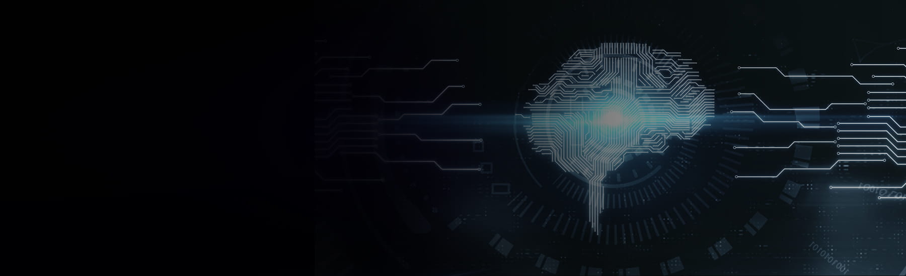 A brain made out of circuits and wires, desktop hero.