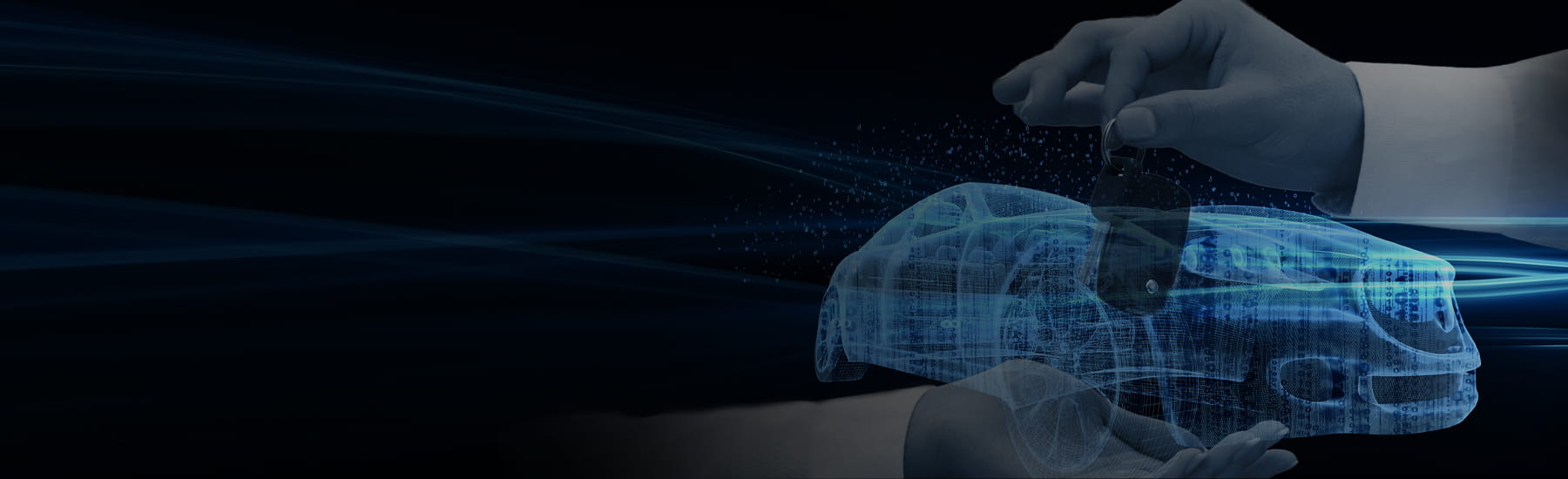 Digital car with a person holding car keys