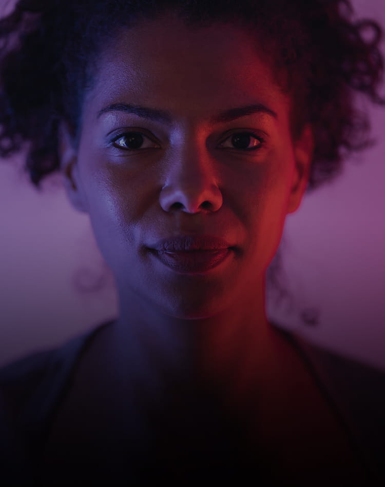 A close-up of a woman's face