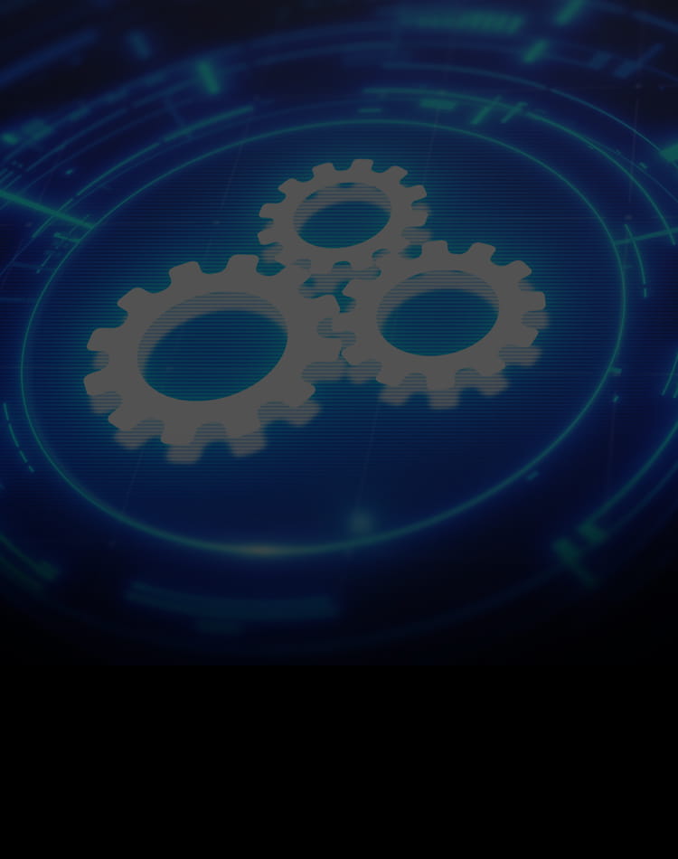 A graphic of three gears