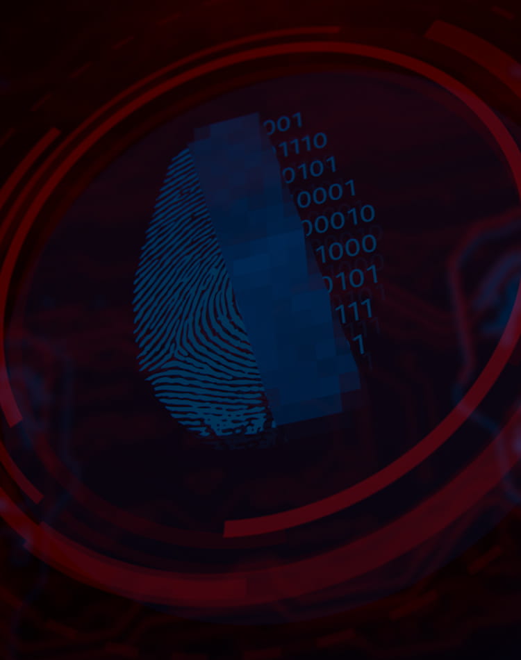 Graphic of a blue thumbprint on a computer sequence