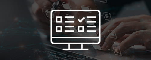 Long white icon, a desktop with a partially complete checklist on faded abstract background.