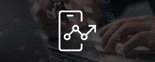 Long white icon, a datagraph on a mobile phone on faded abstract background.