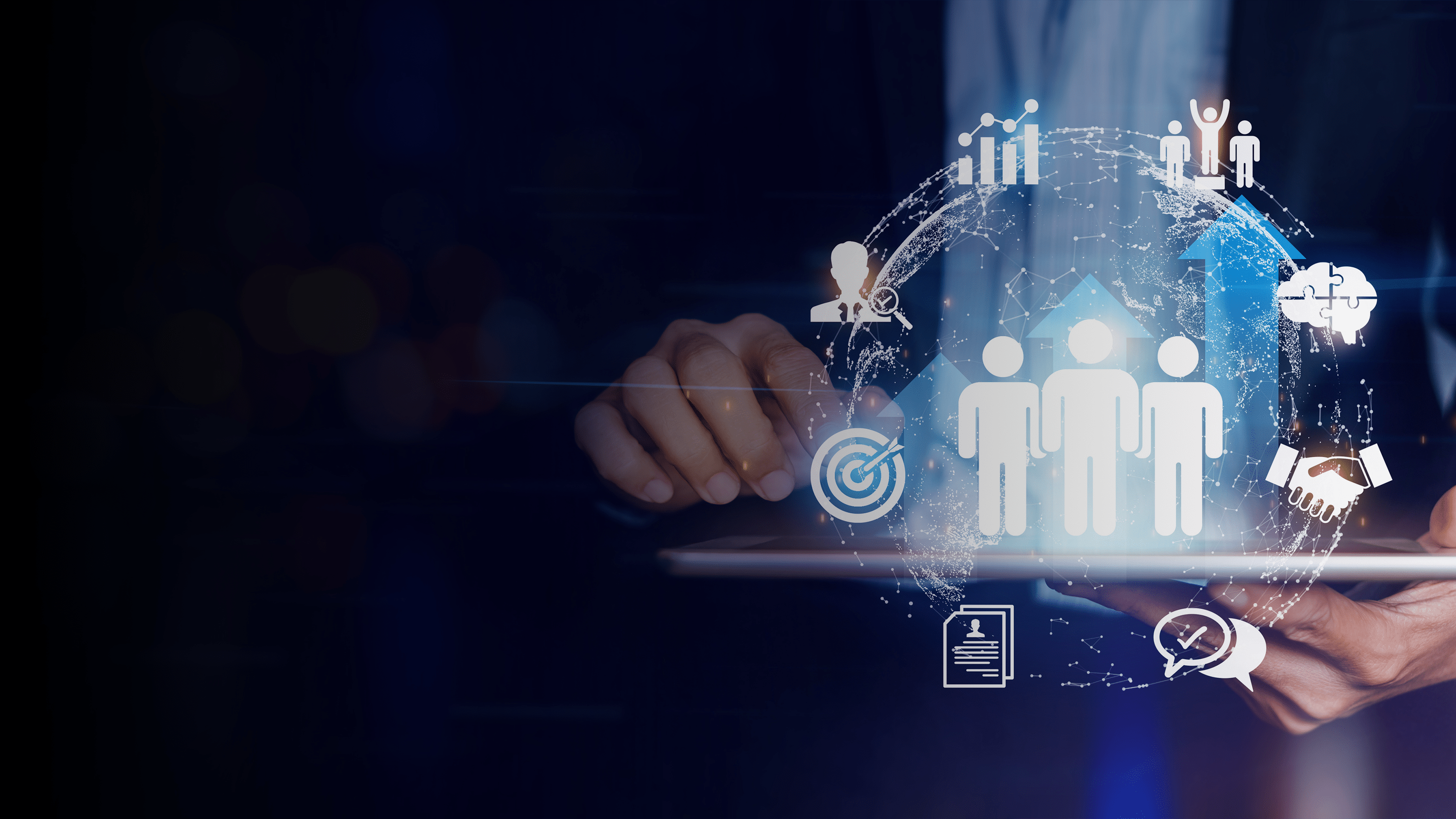 Tablet with digital icons.