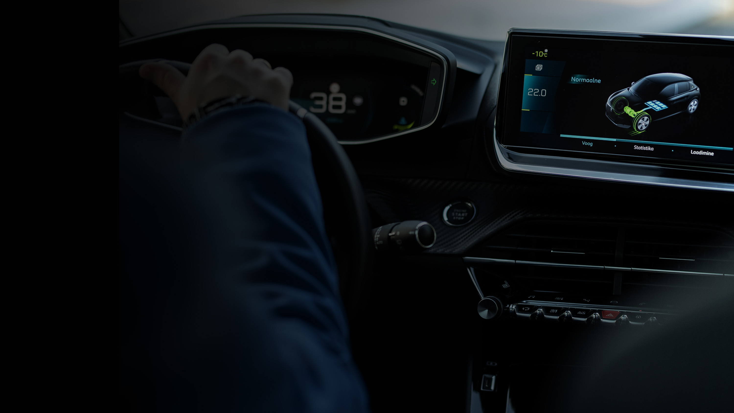 Person in a car with the dashboard screen in image