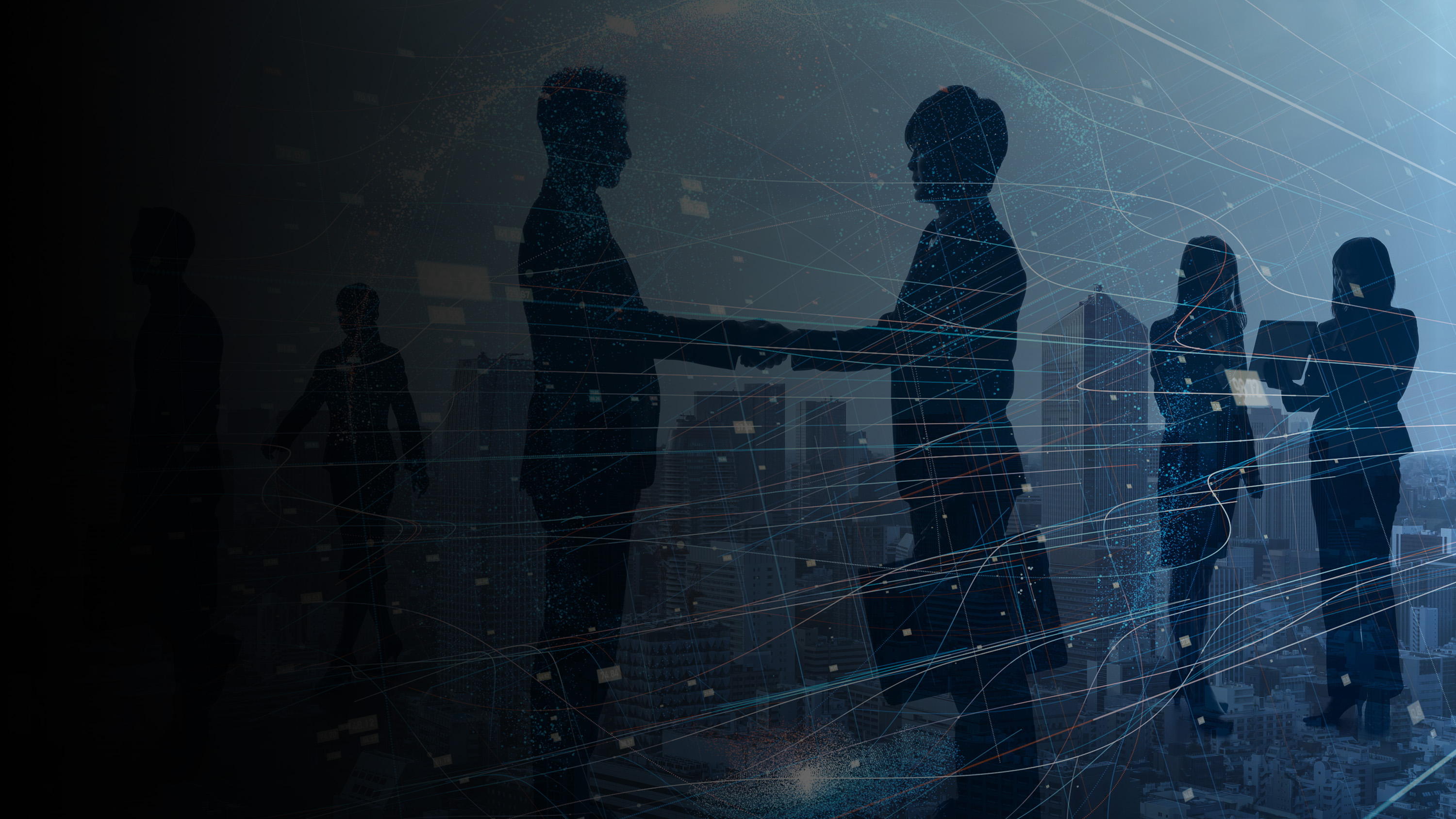 Financial services professionals, handshakes.