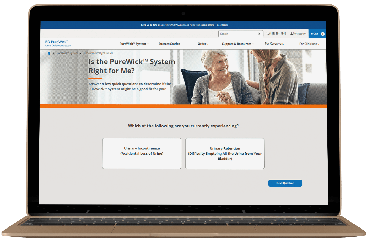 BD Pure Wick website page opened on a laptop.