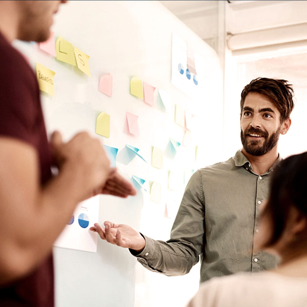 A group of colleagues brainstorming.