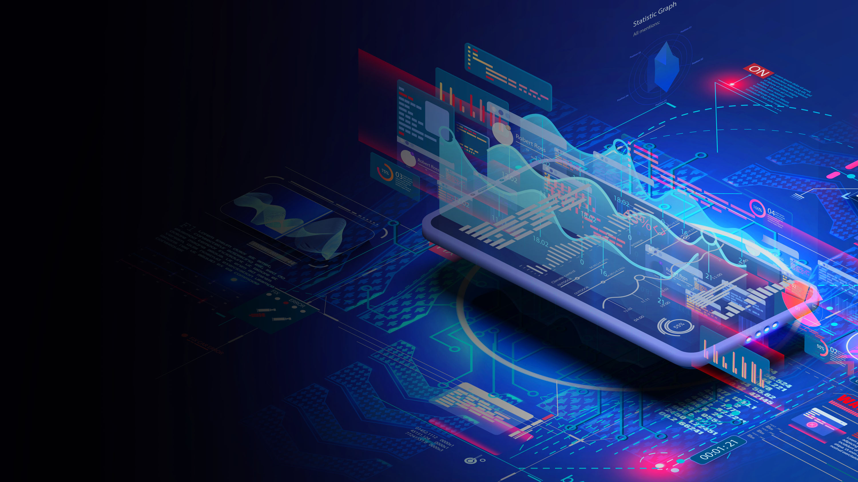 Glowing abstract technical data and shapes.