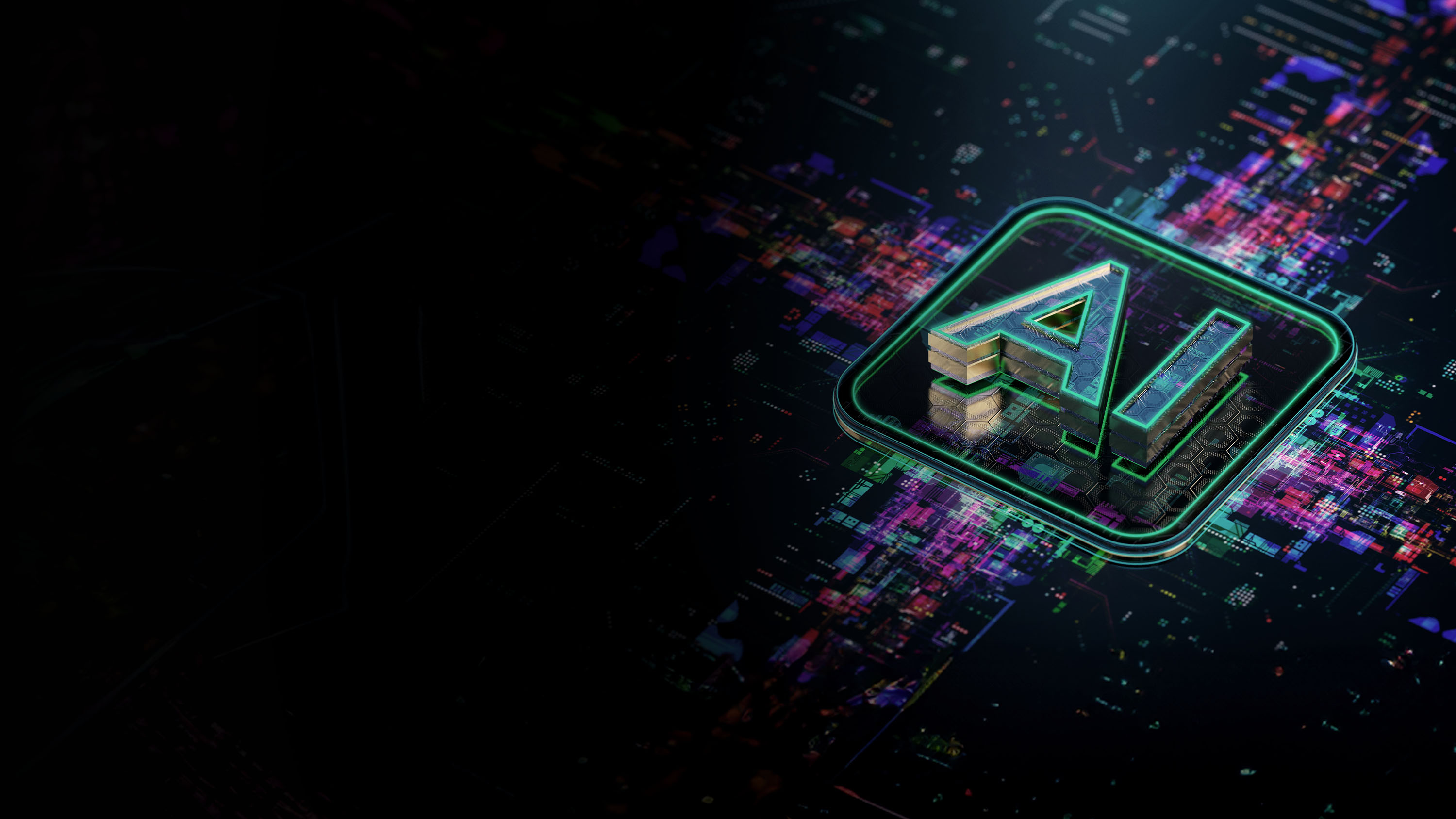 AI conceptual gradient image. AI on a microchip.