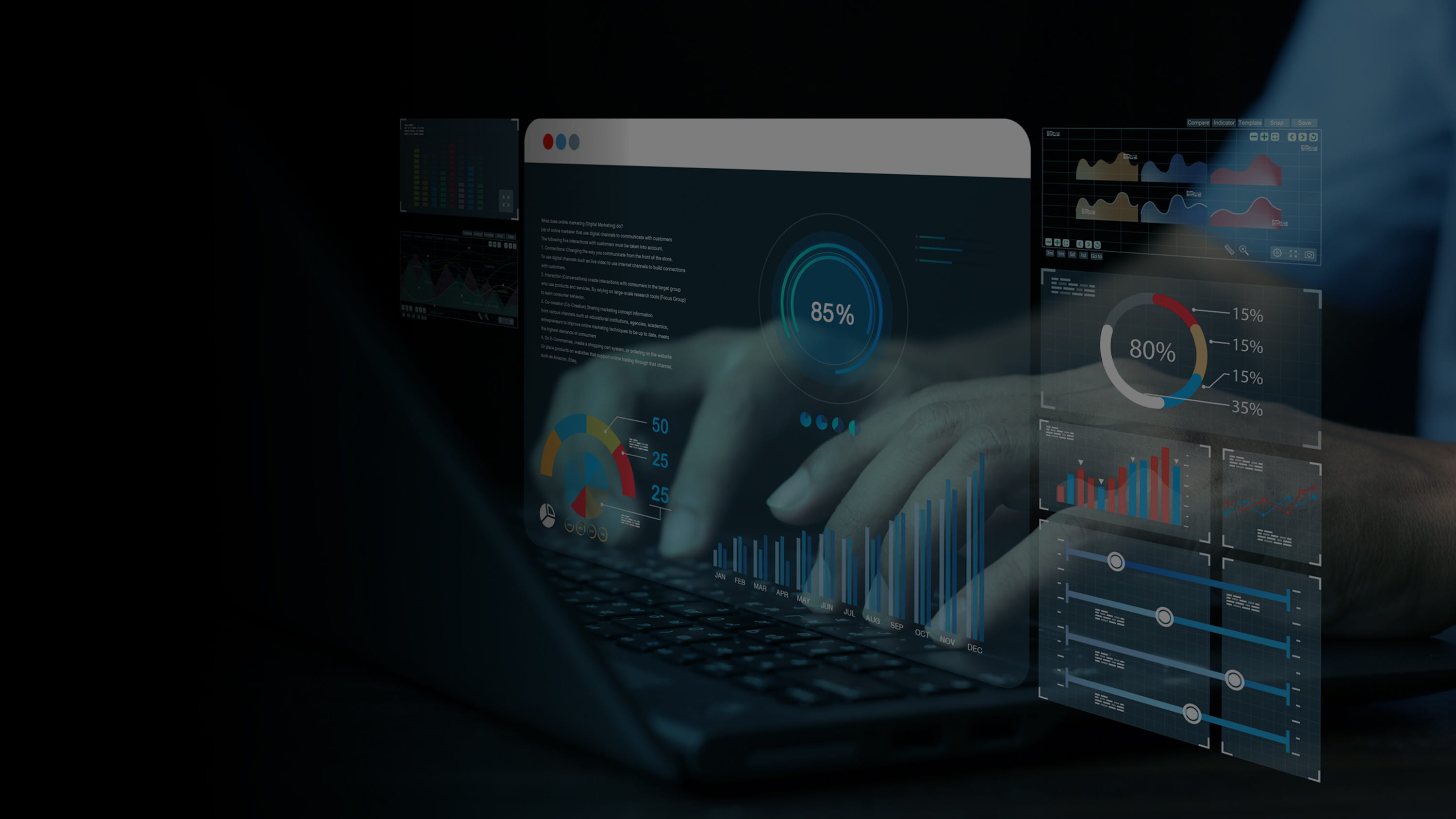 A pair of hands on a keyboard working with data, digital data.