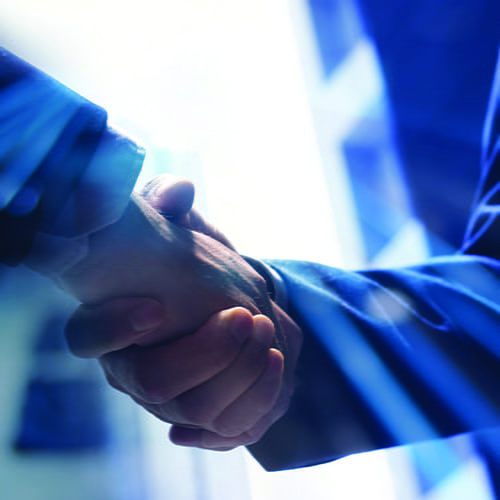 Two people shaking hands.