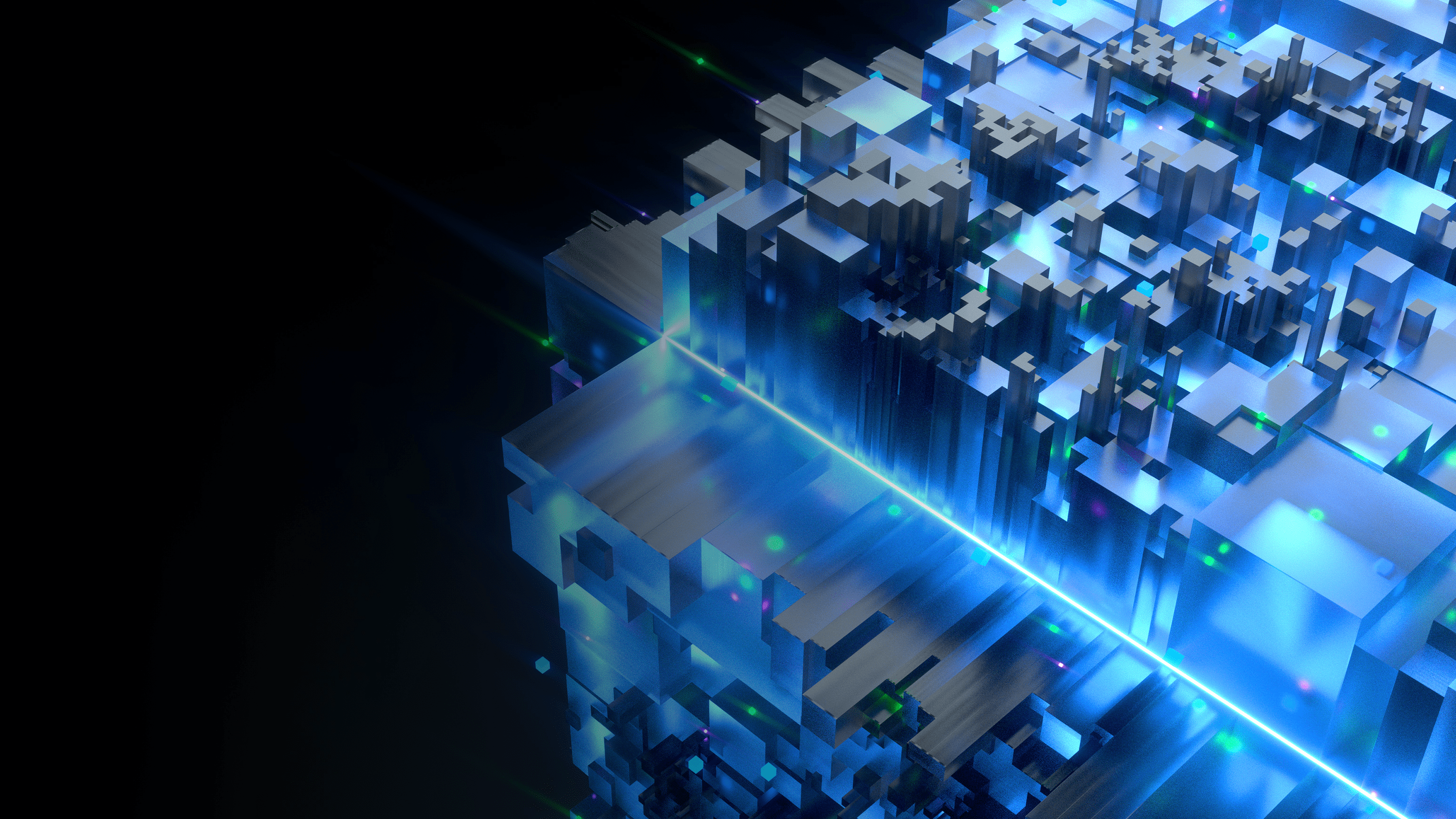 Abstract blue and grey grouping of cubes.