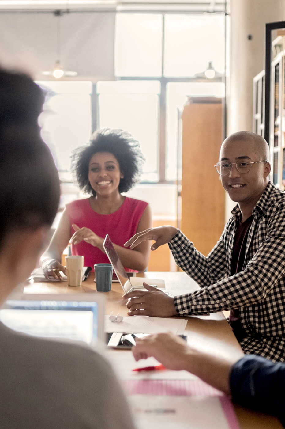 A group of colleagues having a meeting.