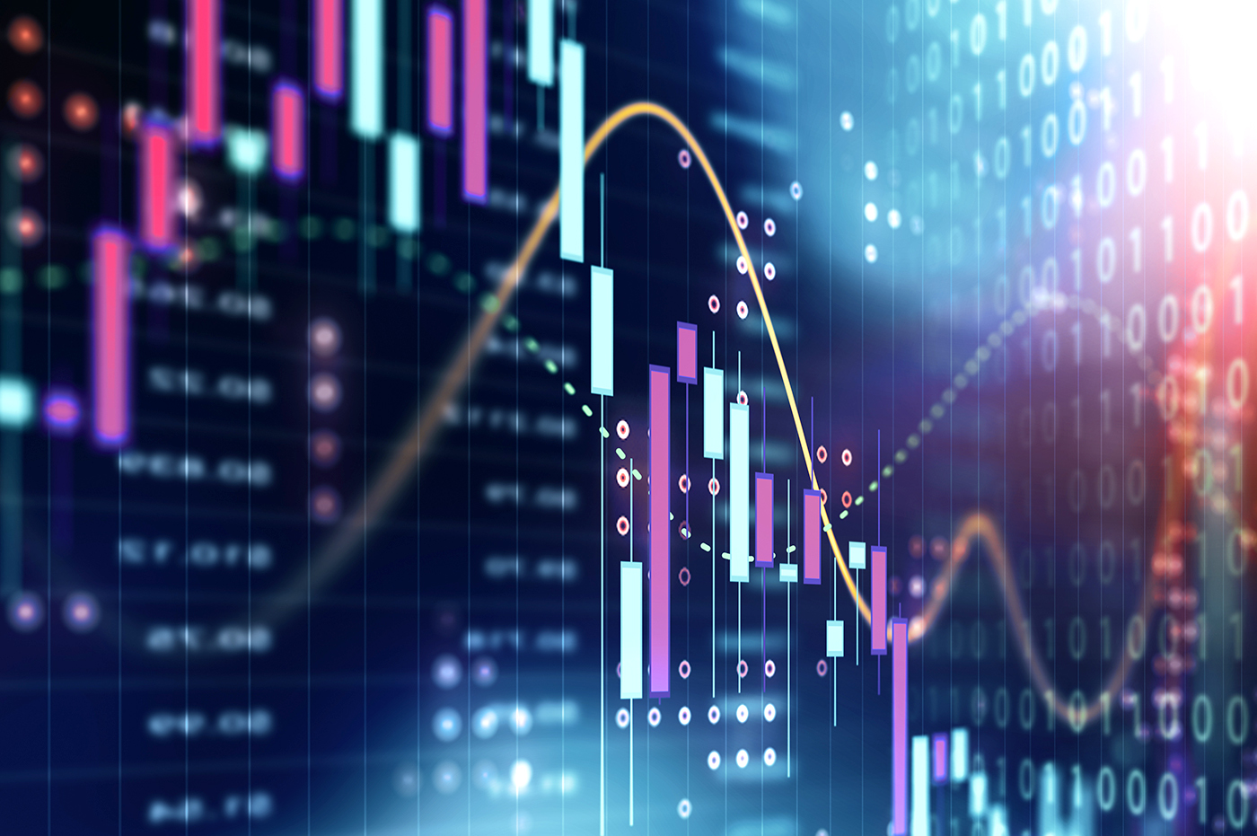 Data and analytics overlaying each other, binary code and numbers.