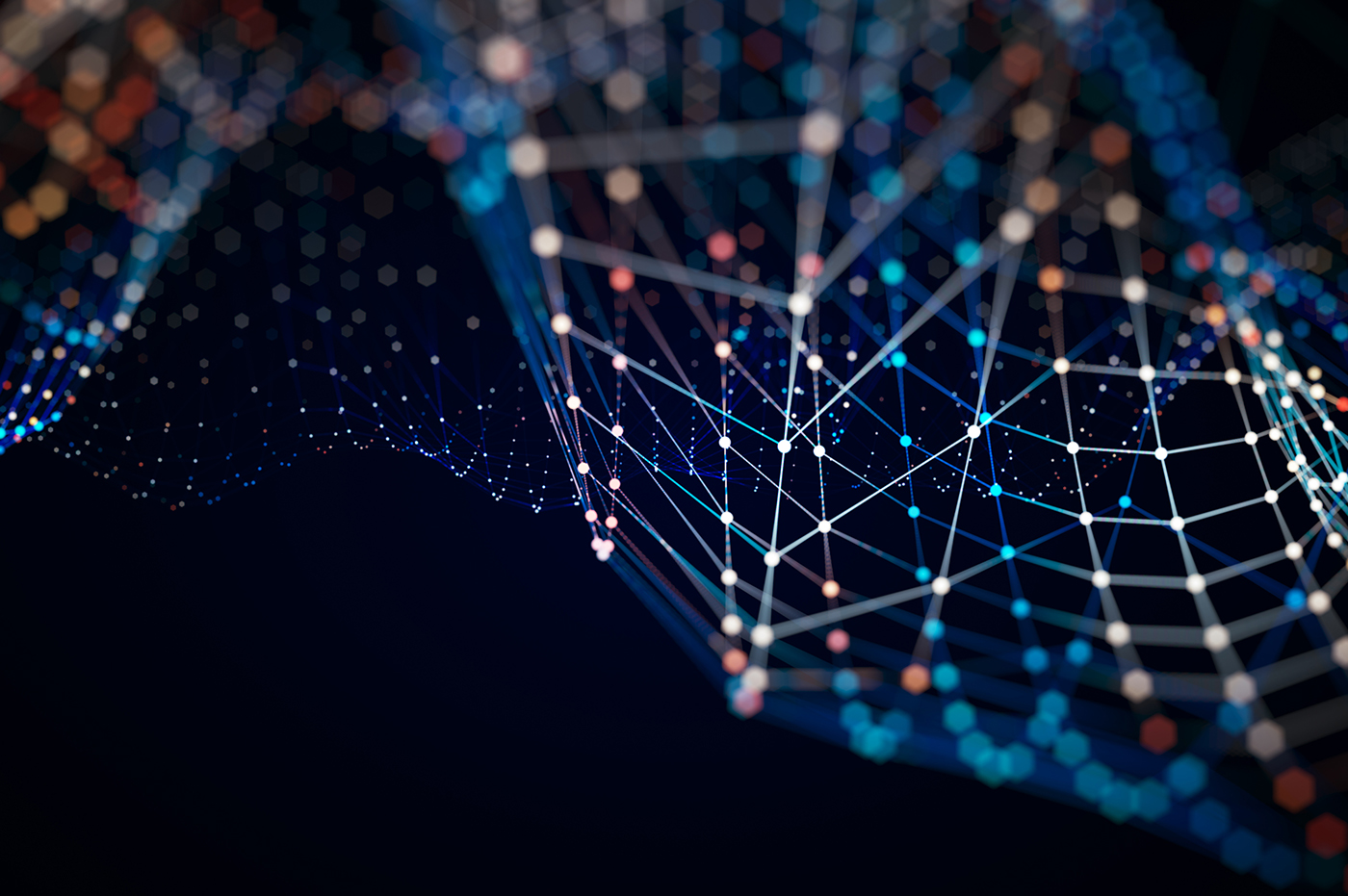 Abstract waveform made of connected dots.