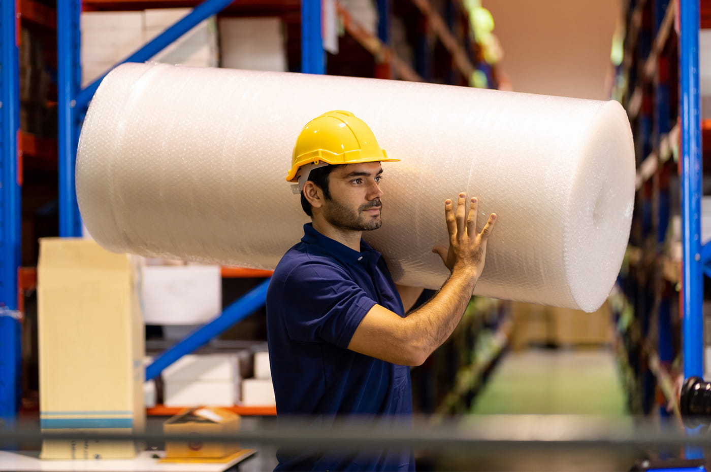 Worker holding Packaging material